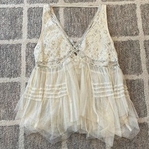 Free People Cream Boho Lace Tank Top